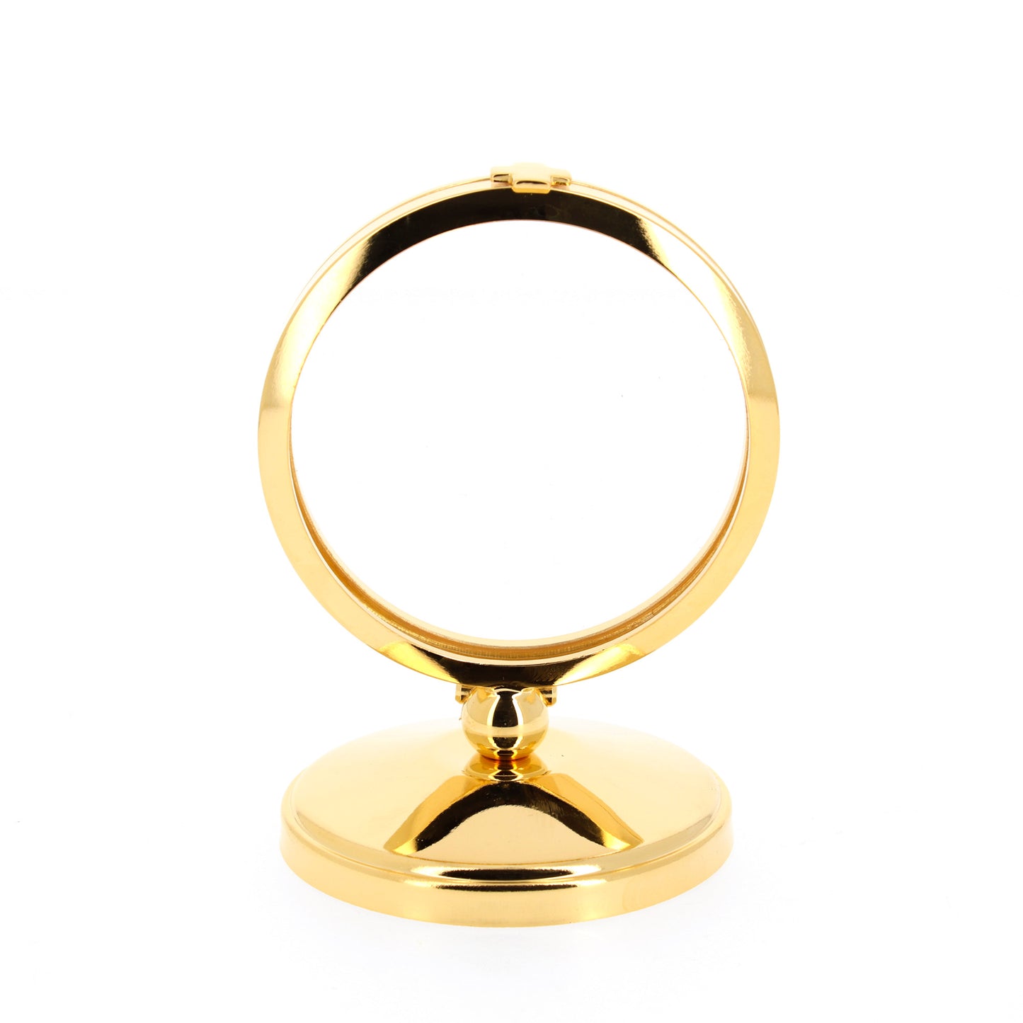 Teca da esposizione in ottone dorato su base semplice. Dimensioni h. 11 e diametro 8 cm