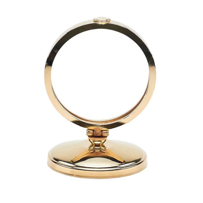 Teca da esposizione in ottone dorato su base semplice. Dimensioni h. 11 e diametro 8 cm