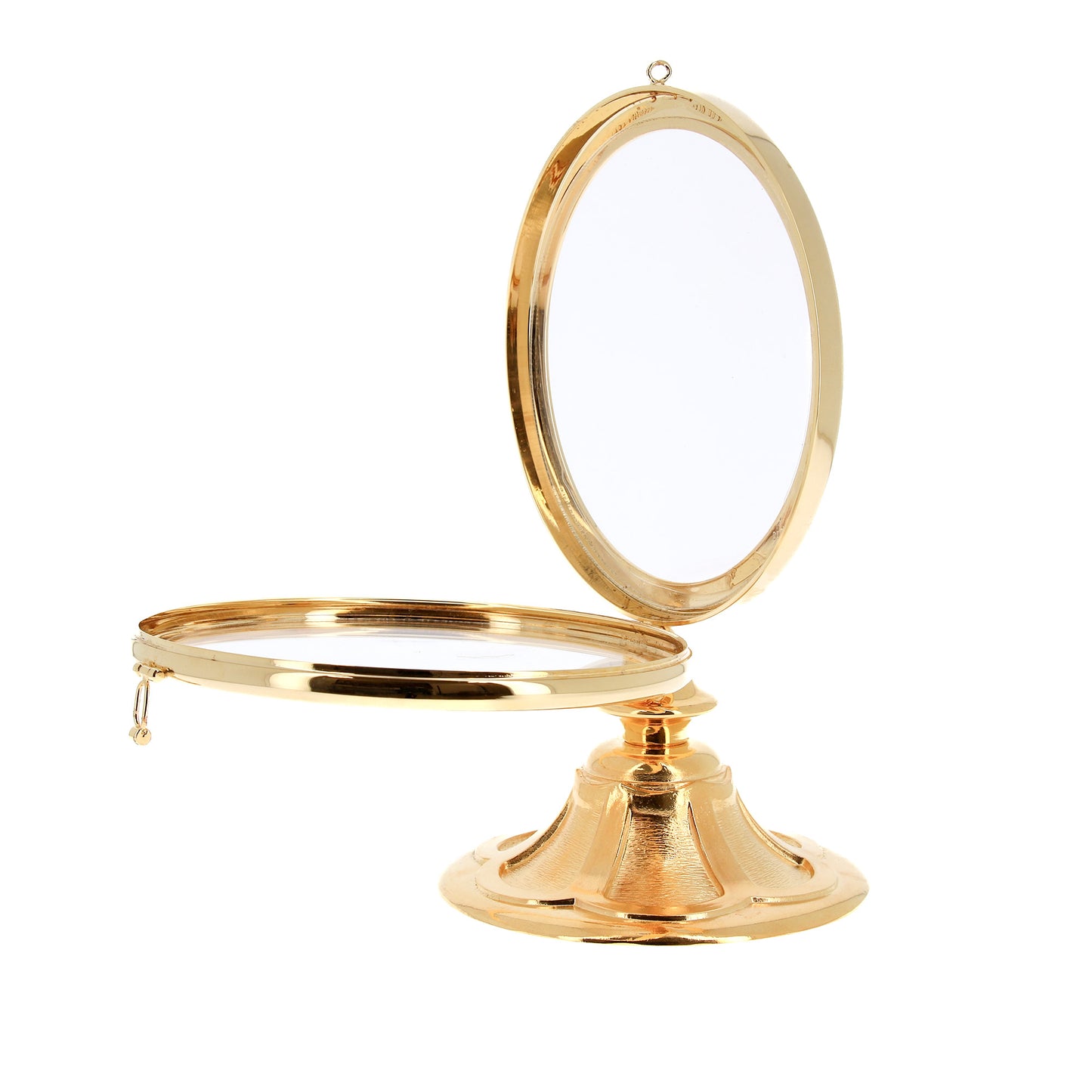 Teca da esposizione "Petalo" per Ostia Magna in ottone dorato. Dimensioni h.25 cm e diametro 16 cm