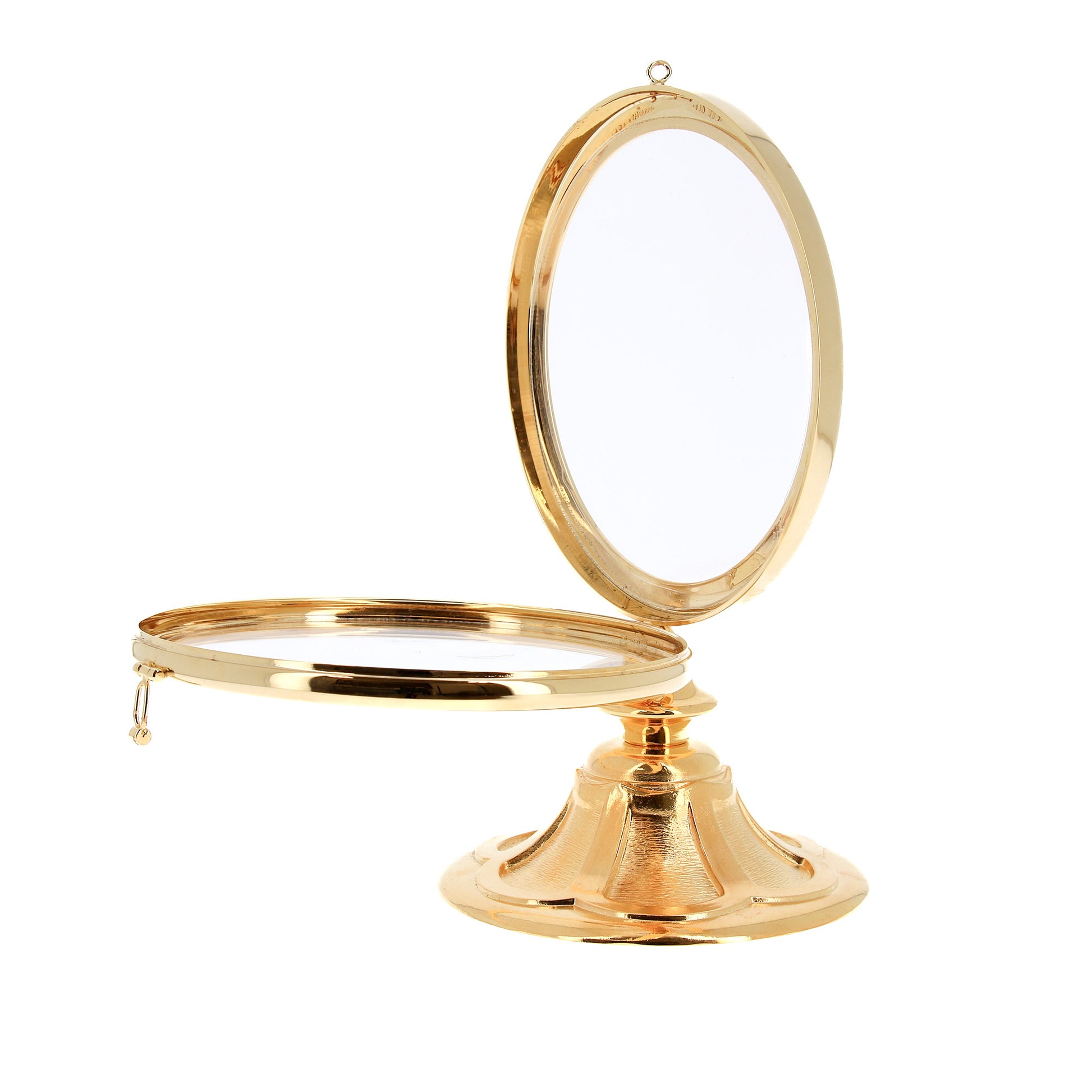 Teca da esposizione "Petalo" per Ostia Magna in ottone dorato. Dimensioni h.25 cm e diametro 16 cm