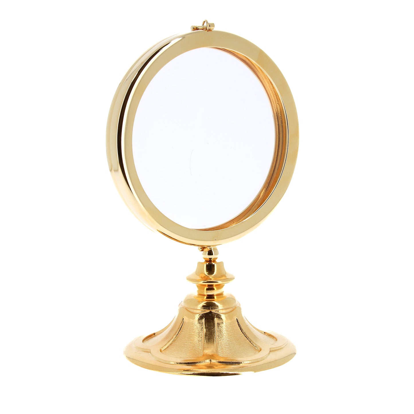 Teca da esposizione "Petalo" per Ostia Magna in ottone dorato. Dimensioni h.25 cm e diametro 16 cm