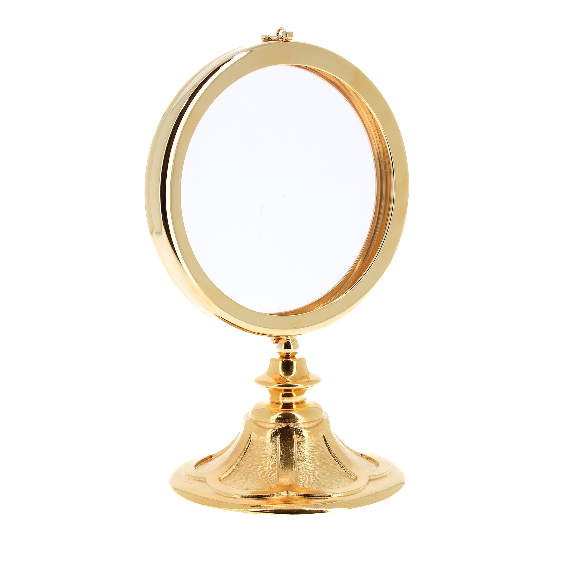 Teca da esposizione "Petalo" per Ostia Magna in ottone dorato. Dimensioni h.25 cm e diametro 16 cm