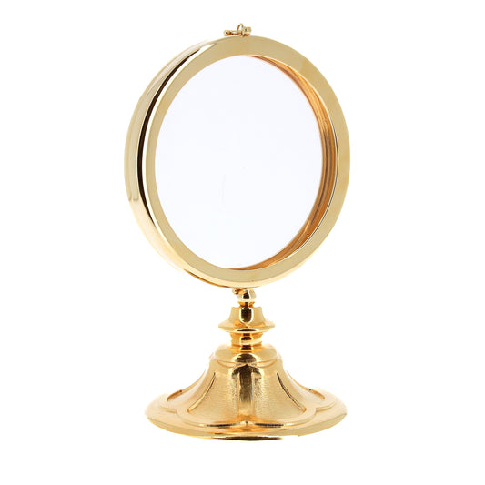 Teca da esposizione "Petalo" per Ostia Magna in ottone dorato. Dimensioni h.25 cm e diametro 16 cm