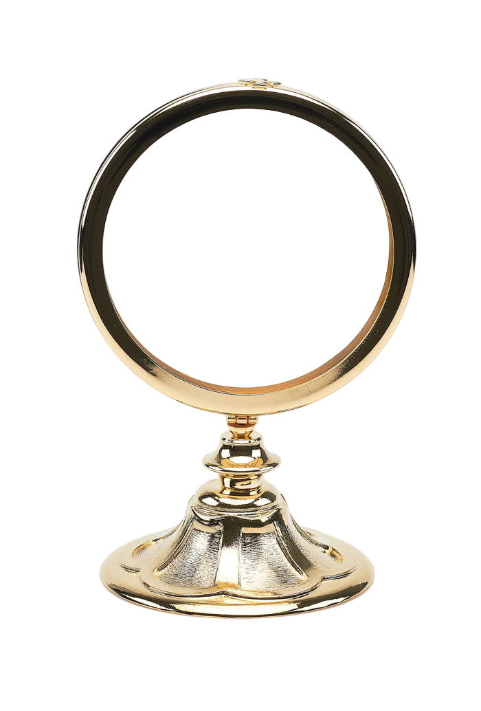 Teca da esposizione "Petalo" per Ostia Magna in ottone dorato. Dimensioni h.25 cm e diametro 16 cm