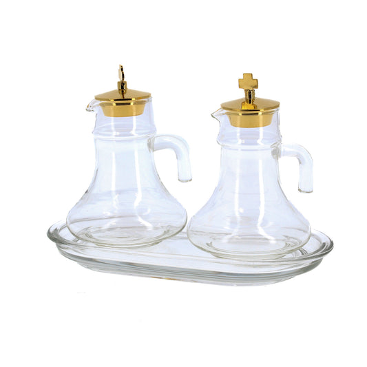 Servizio ampolle da 100 ml, su vassoio in vetro