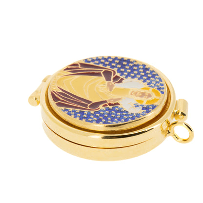 Teca con placca smaltata raffigurante Buon Pastore. Dimensioni 4x1,5 cm