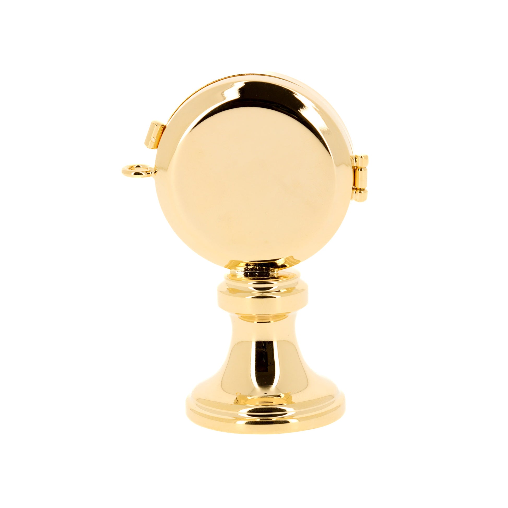 Reliquiario su base in ottone dorato. Dimensioni 5,5x9,5