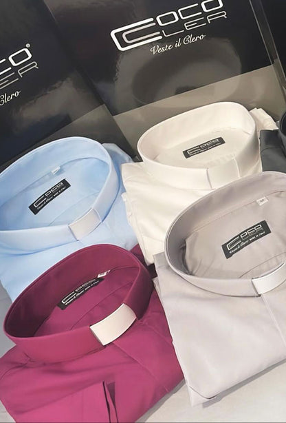 Camicia nera, manica corta, misto cotone, collo clergy