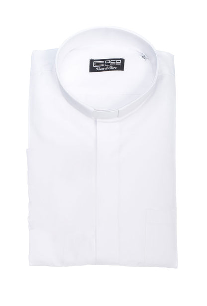 Camicia bianca, manica corta, misto cotone, collo clergy