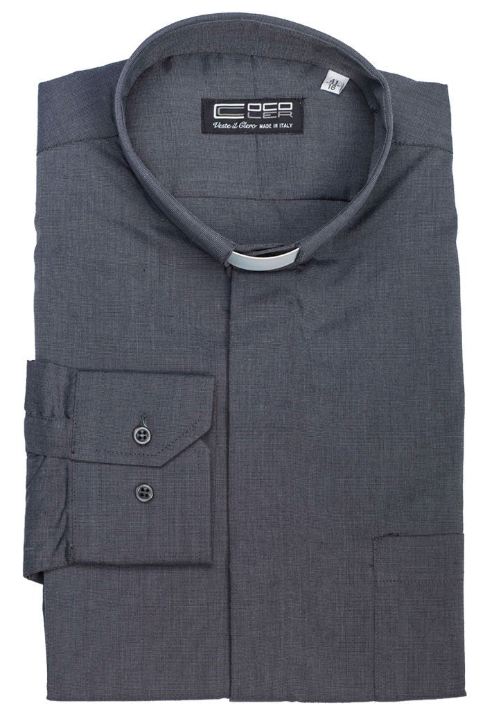 Camicia grigio scuro, manica corta, misto cotone Filo a Filo, collo clergy