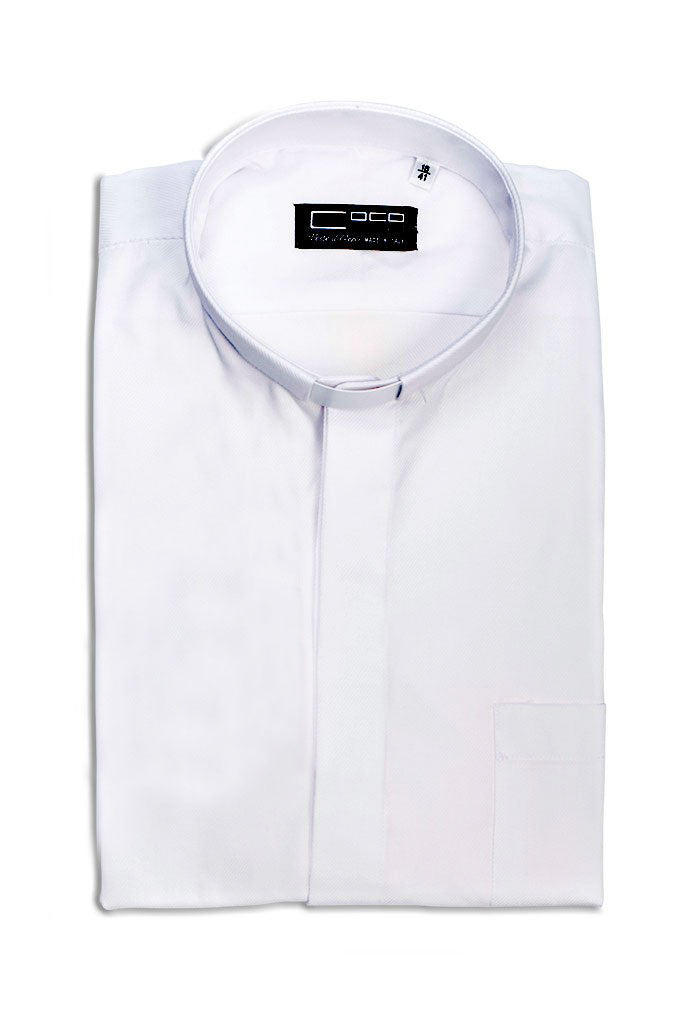 Camicia bianca, manica corta, misto lino, collo clergy