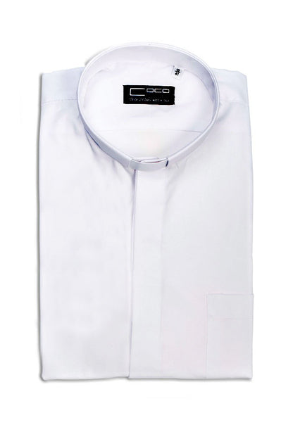 Camicia bianca, manica corta, misto lino, collo clergy