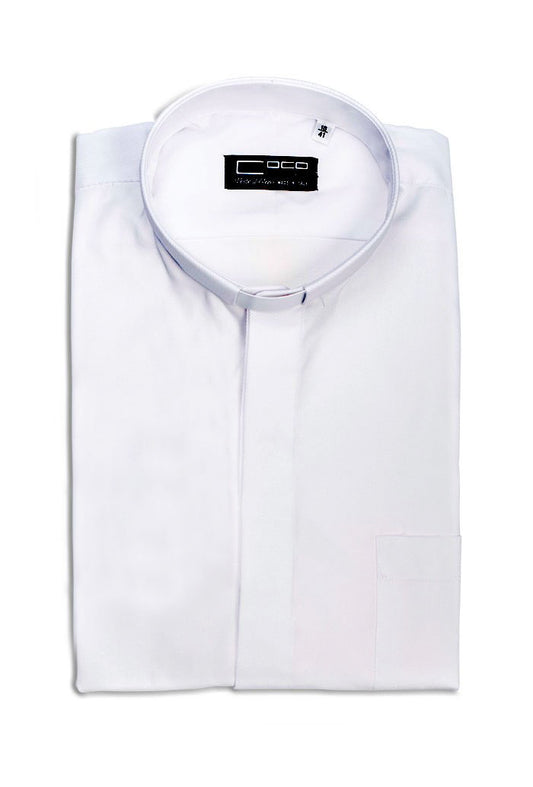 Camicia bianca, manica corta, misto lino, collo clergy
