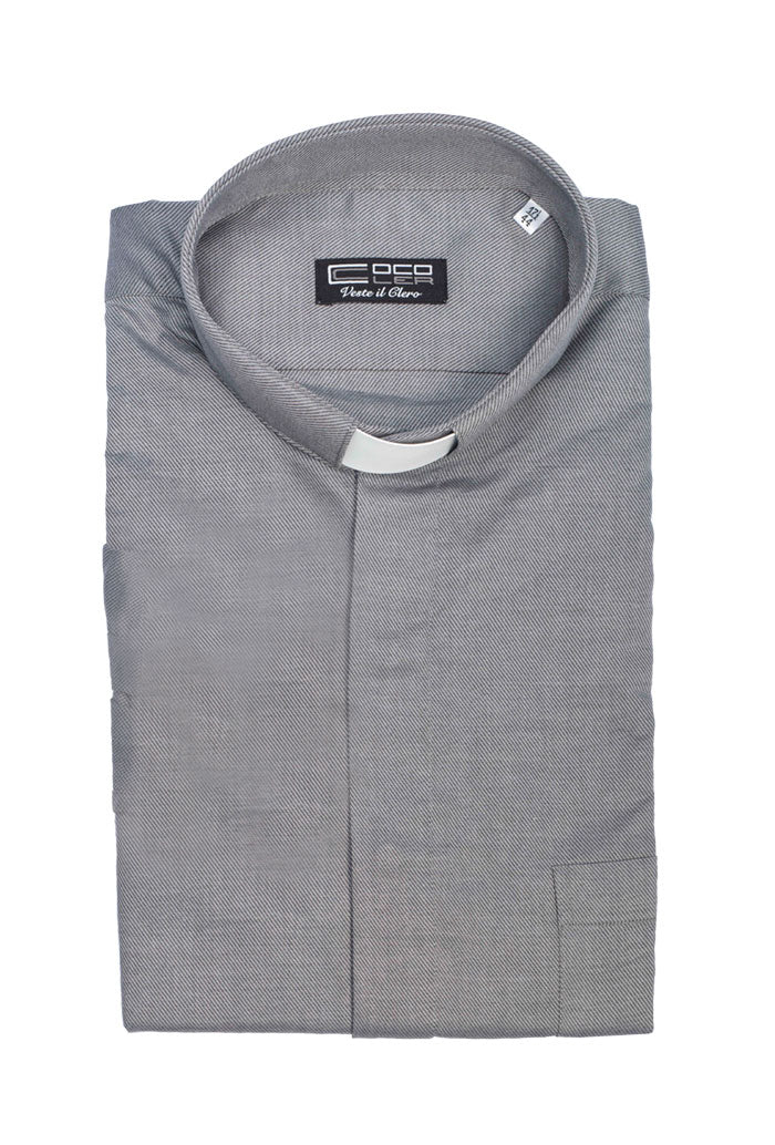 Camicia grigia, manica corta, misto lino, collo clergy