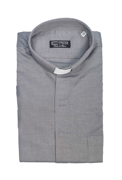 Camicia grigia, manica corta, misto lino, collo clergy