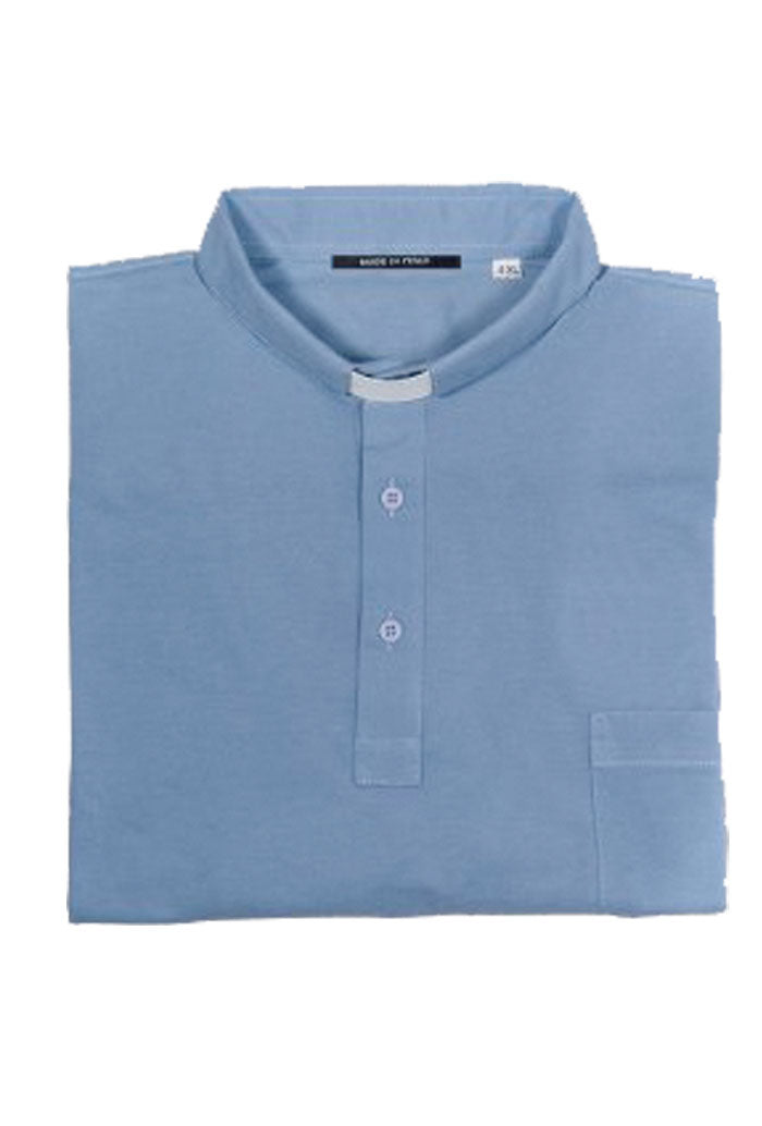 Maglia polo celeste, manica corta, cotone