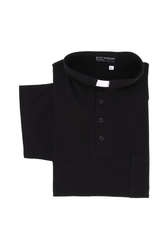 Maglia polo nera, manica corta, cotone