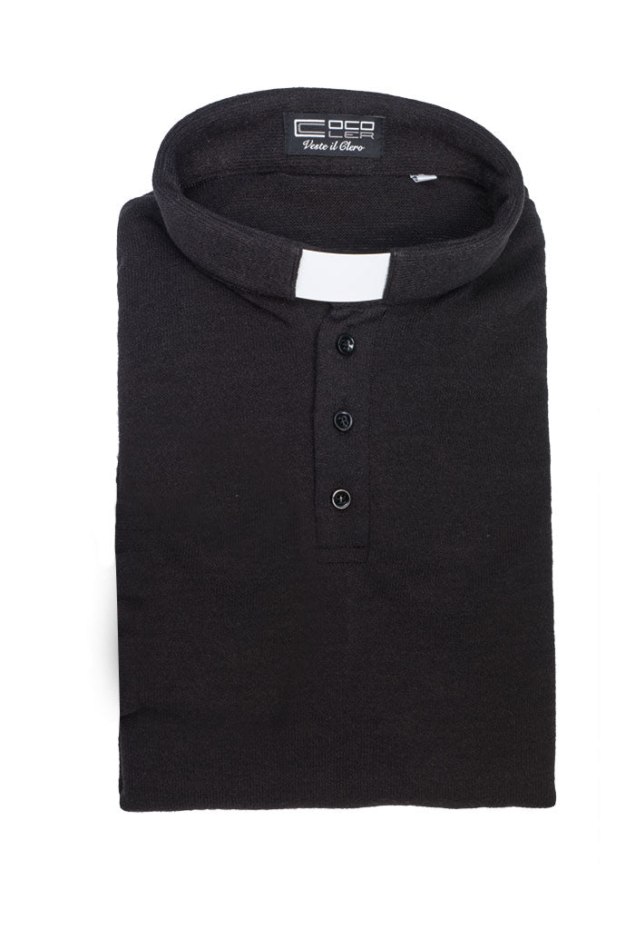 Maglia polo nera, manica corta, cotone