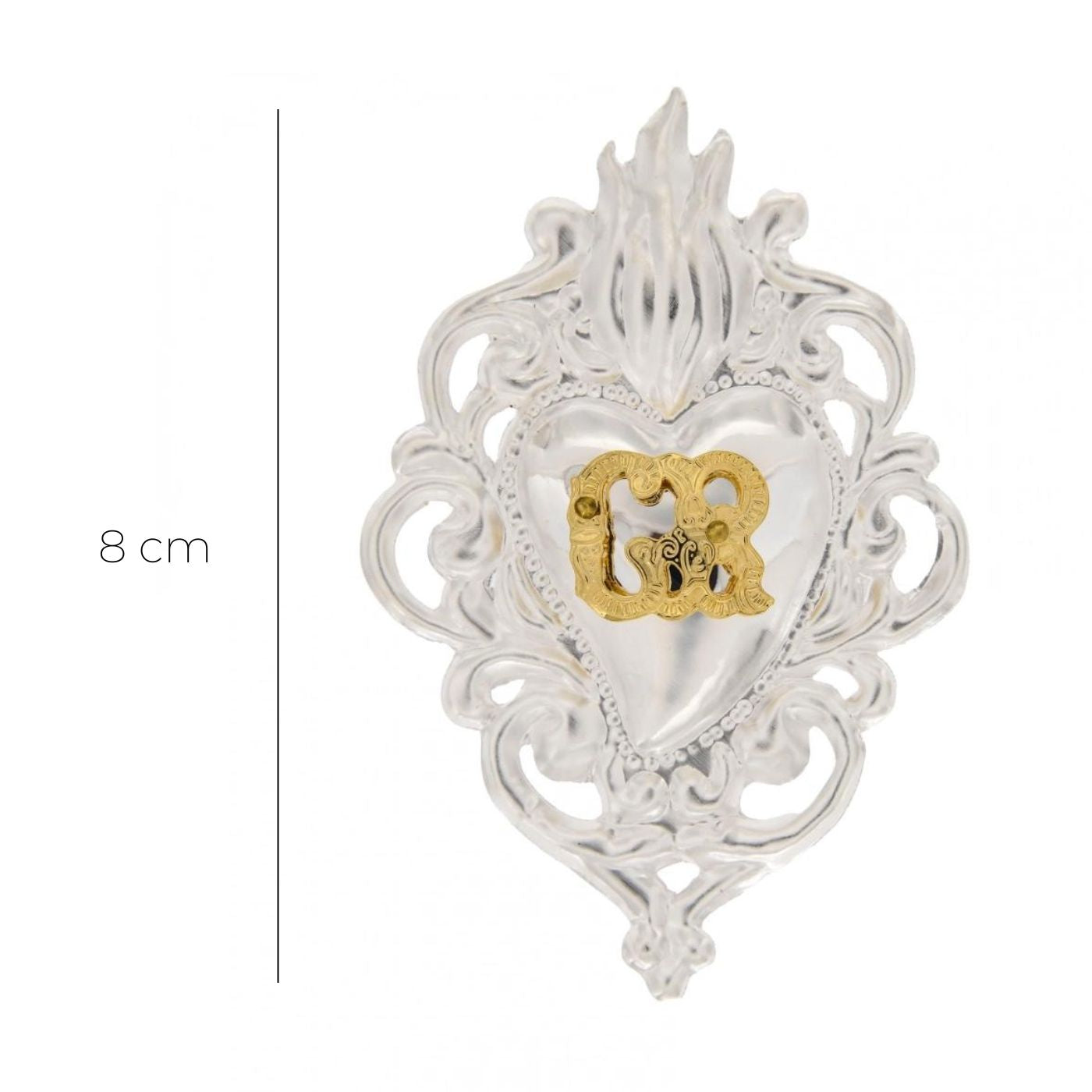 Cuore Votivo, in metallo argentato. Dimensioni 6x8 cm
