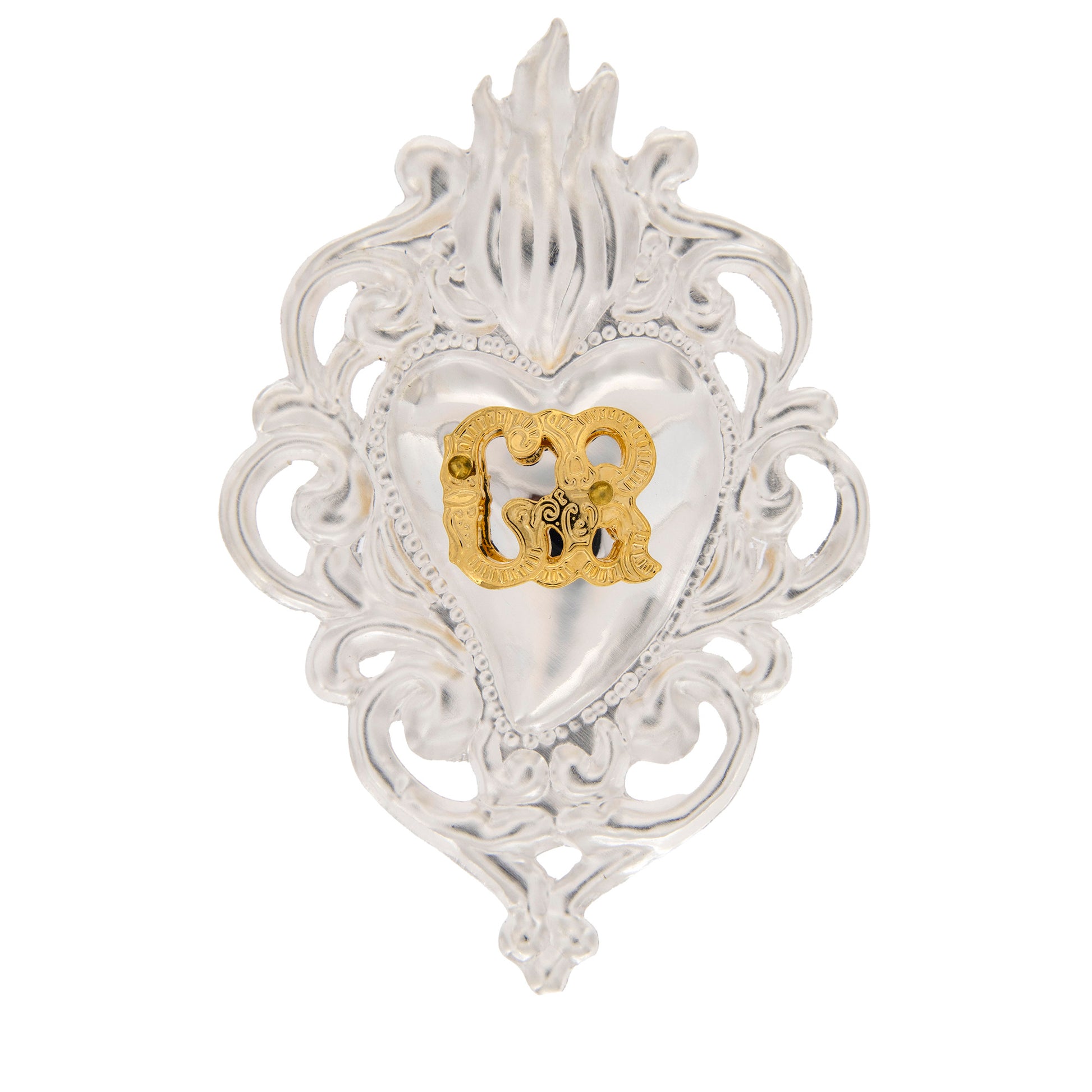 Cuore Votivo, in metallo argentato. Dimensioni 6x8 cm
