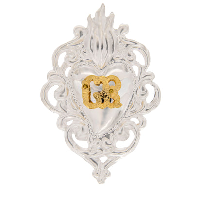 Cuore Votivo, in metallo argentato. Dimensioni 6x8 cm