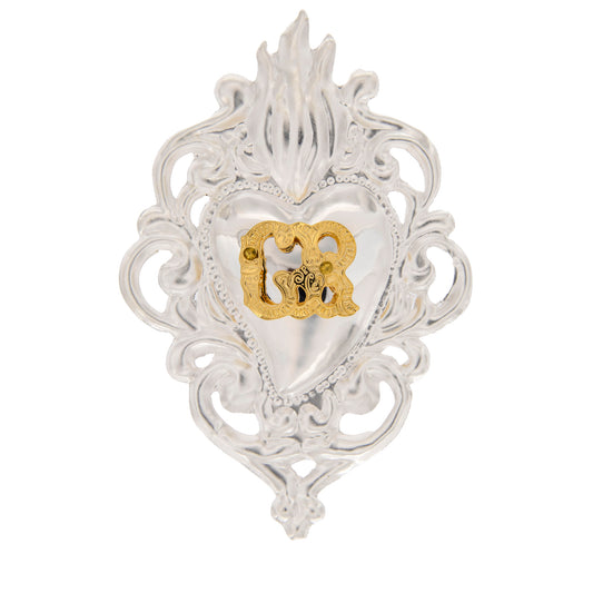 Cuore Votivo, in metallo argentato. Dimensioni 6x8 cm