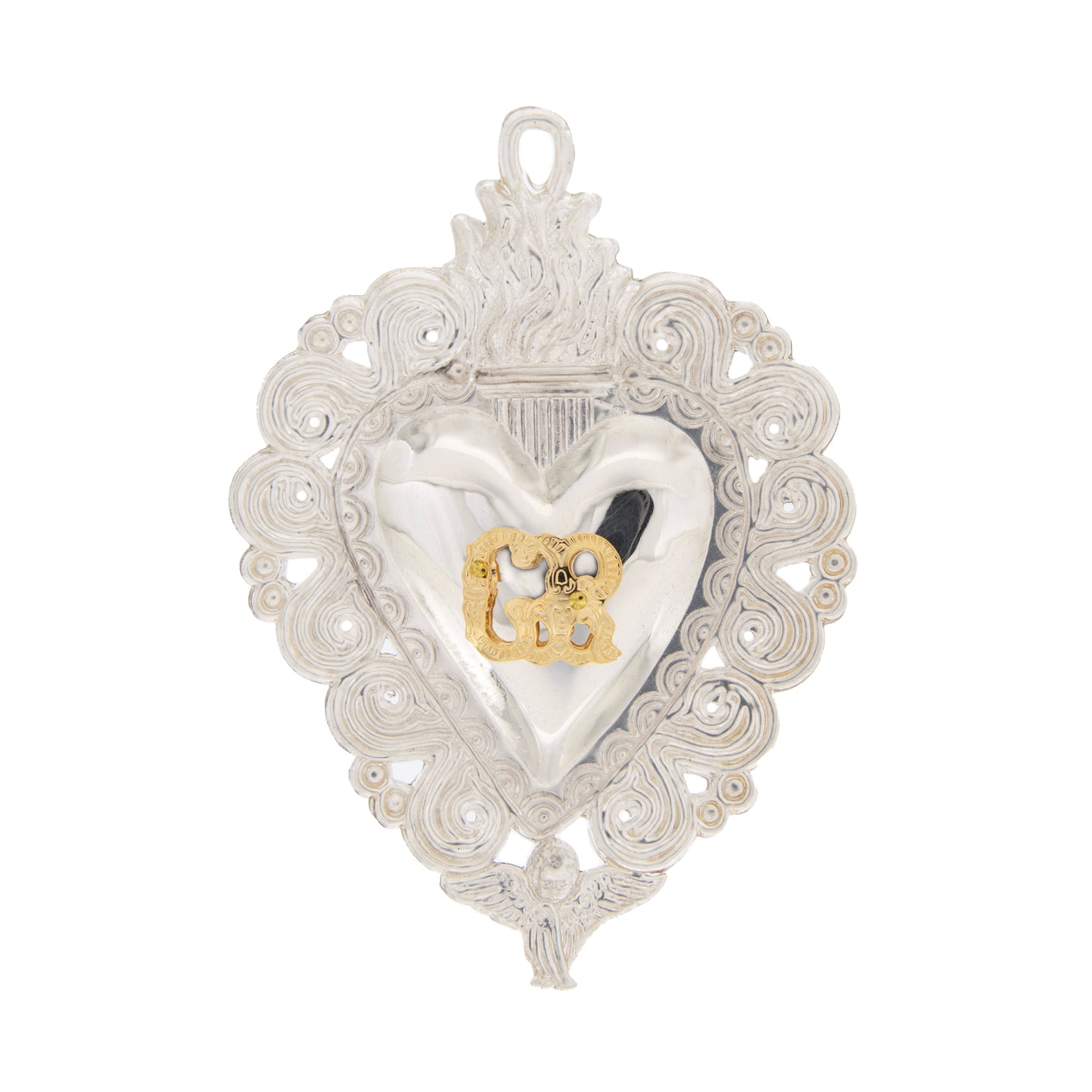 Cuore Votivo, in metallo argentato. Dimensioni 7x10 cm