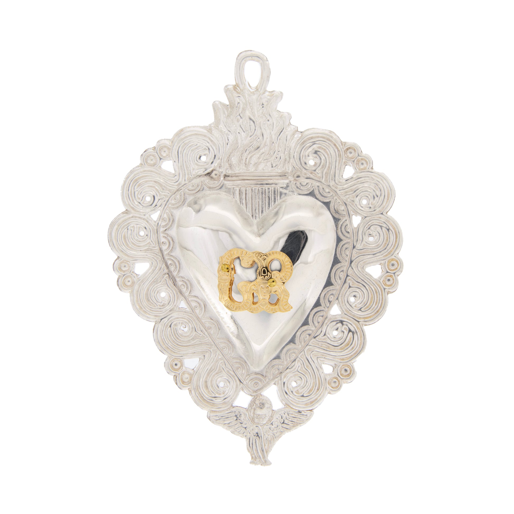Cuore Votivo, in metallo argentato. Dimensioni 7x10 cm