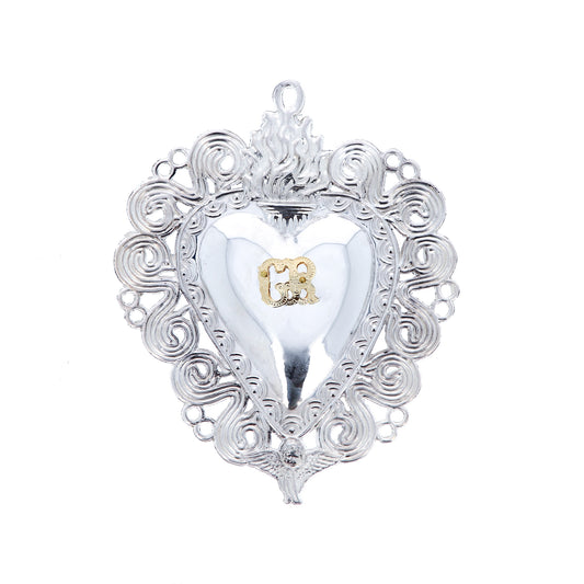 Cuore Votivo, in argento 925. Dimensioni 11x13,5 cm