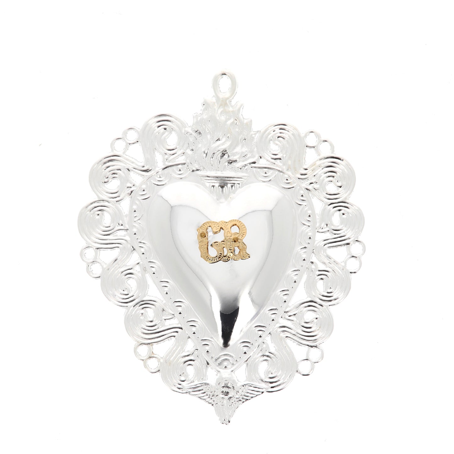 Cuore Votivo, in metallo argentato. Dimensioni 11x13,5 cm
