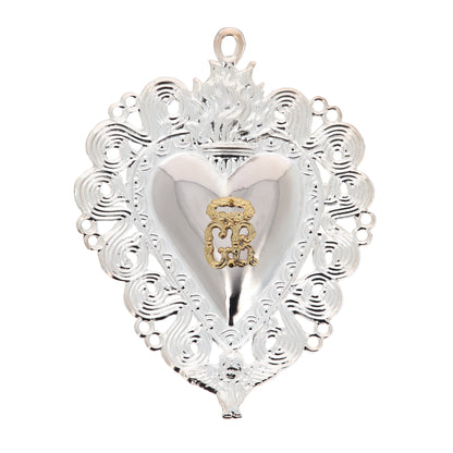 Cuore Votivo, in argento 925. Dimensioni 13x17 cm