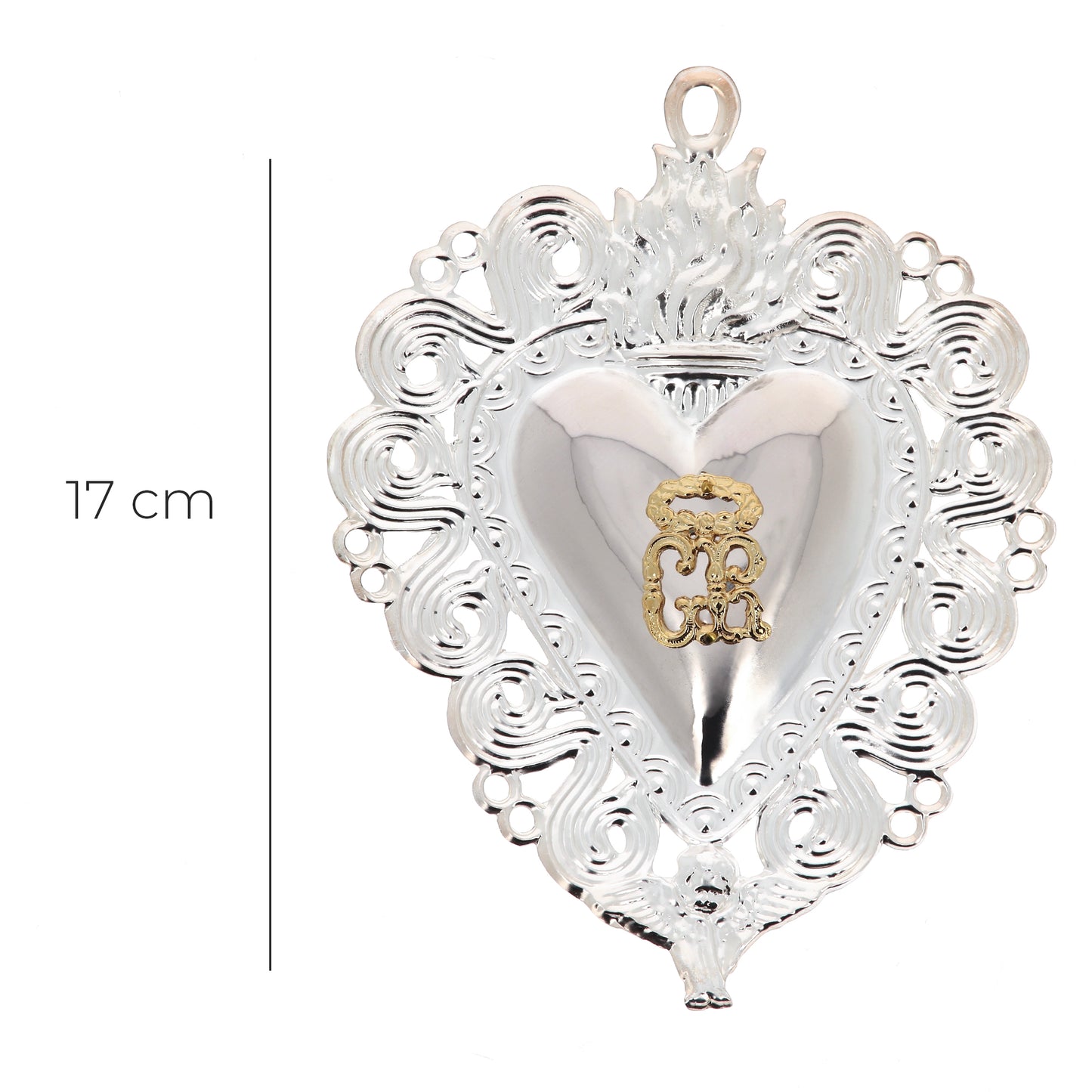 Cuore Votivo, in argento 925. Dimensioni 13x17 cm