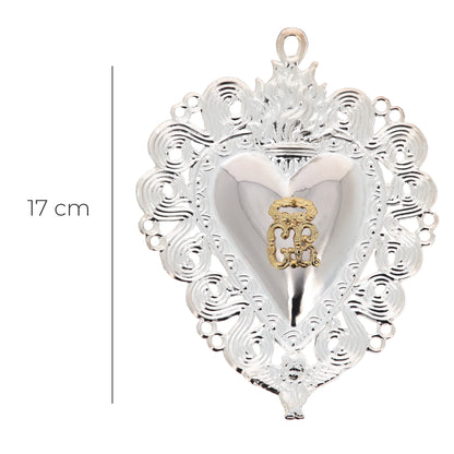 Cuore Votivo, in argento 925. Dimensioni 13x17 cm