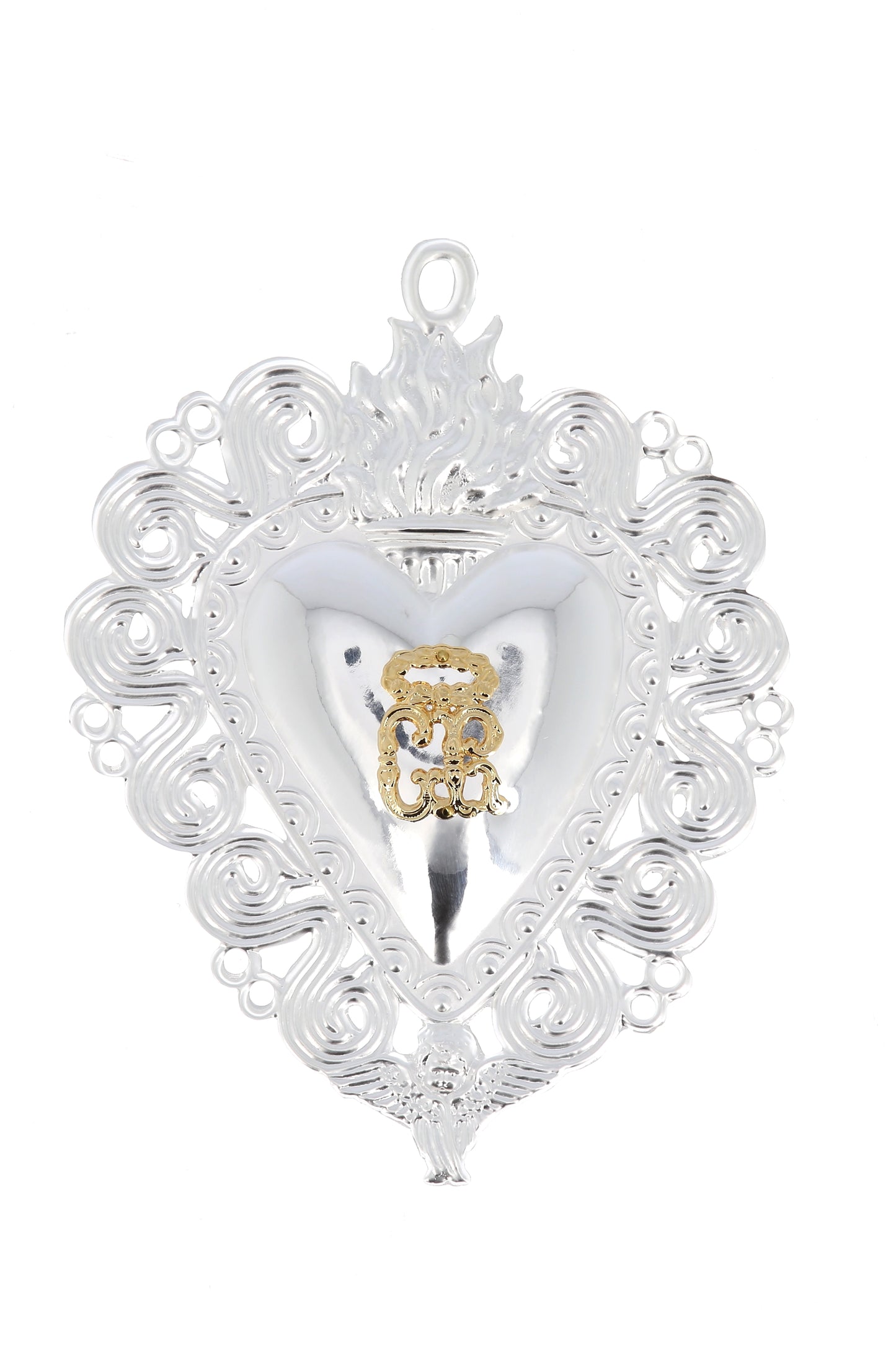 Cuore Votivo, in metallo argentato. Dimensioni 13x17 cm