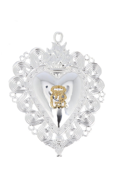 Cuore Votivo, in metallo argentato. Dimensioni 13x17 cm