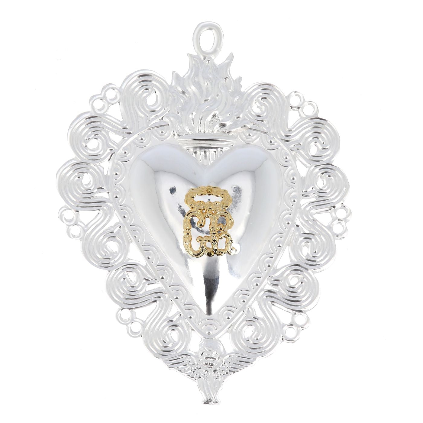 Cuore Votivo, in metallo argentato. Dimensioni 13x17 cm