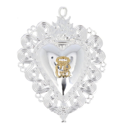 Cuore Votivo, in metallo argentato. Dimensioni 13x17 cm
