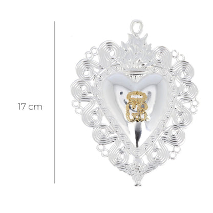 Cuore Votivo, in metallo argentato. Dimensioni 13x17 cm