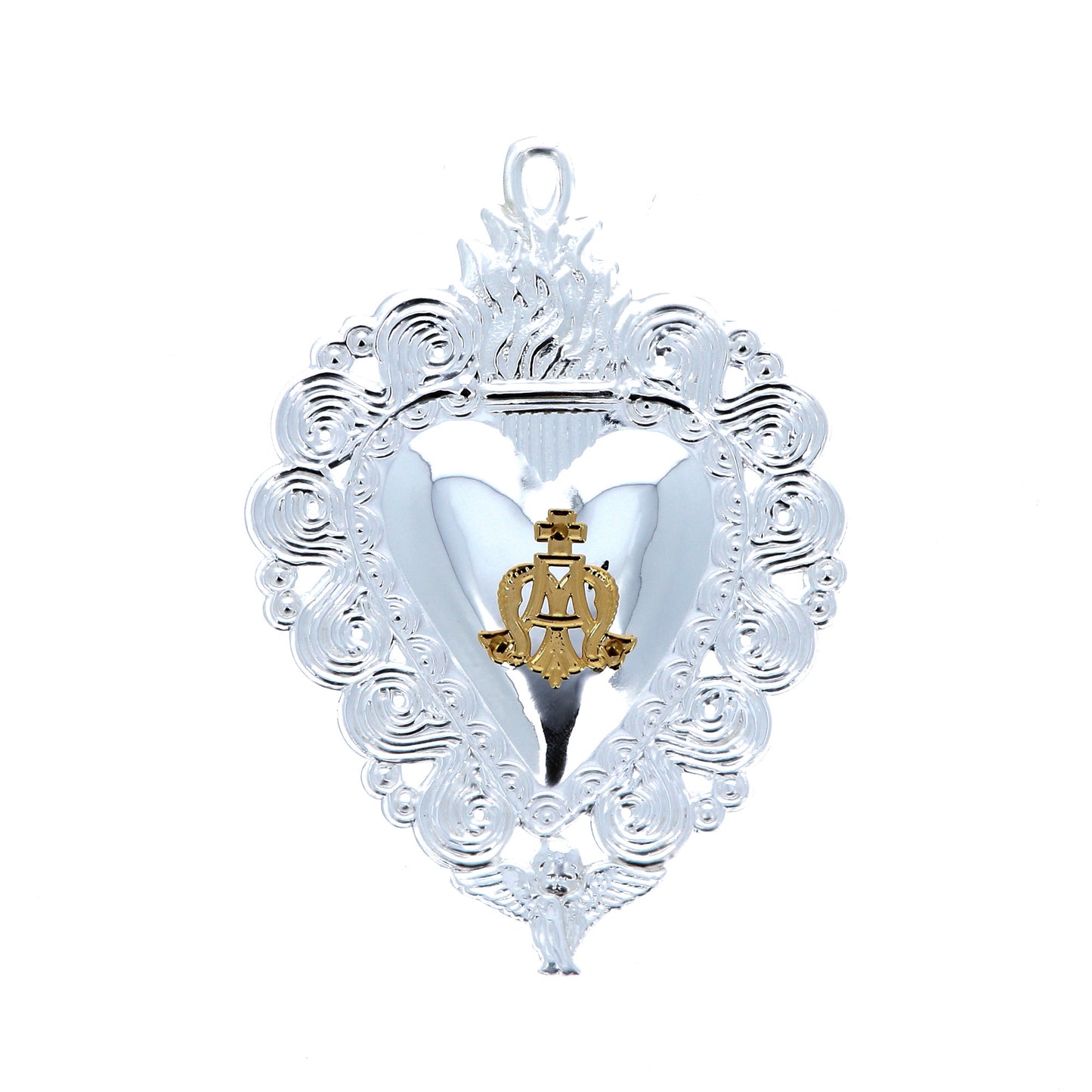 Cuore Votivo Ave Maria, in argento 925. Dimensioni 7x10 cm