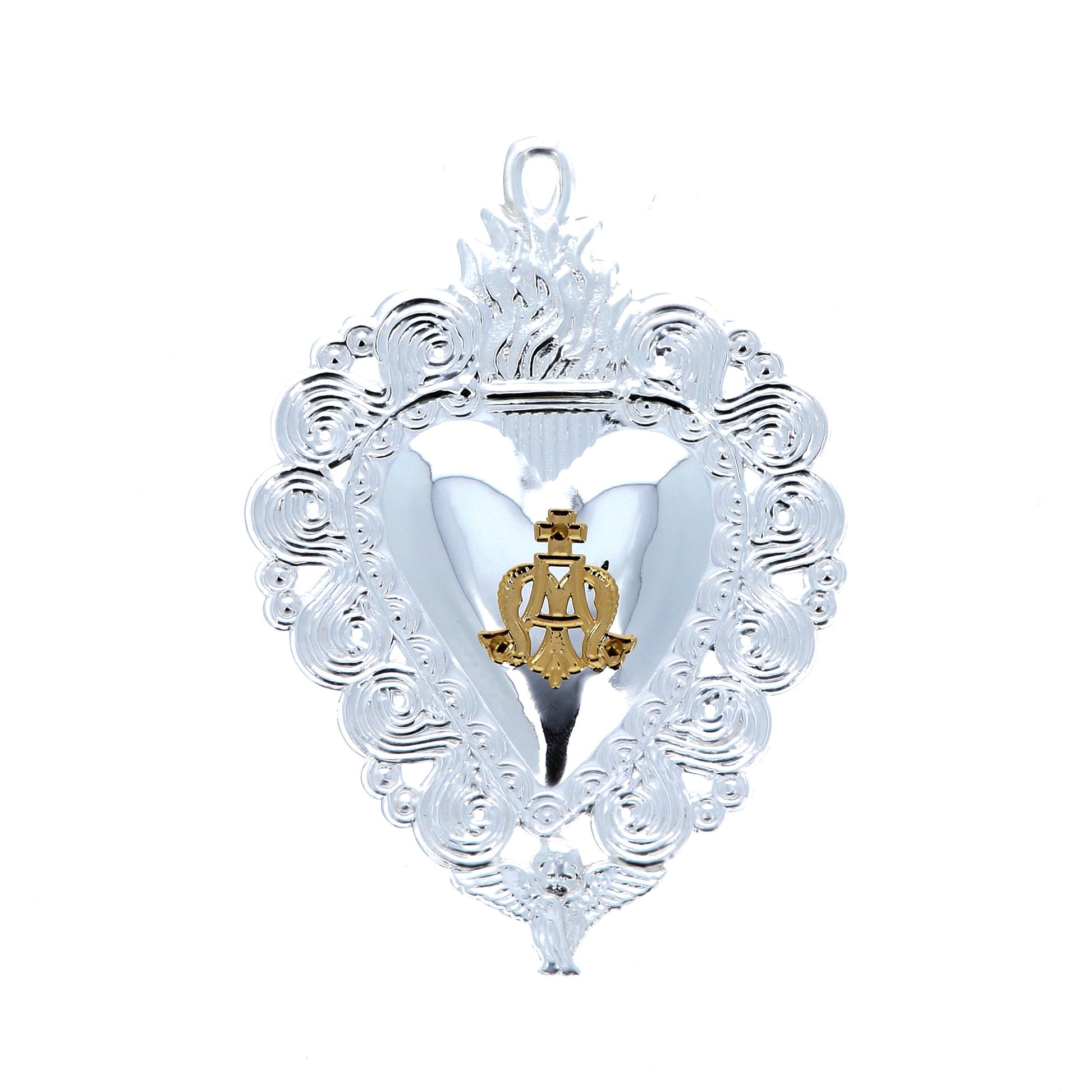 Cuore Votivo Ave Maria, in argento 925. Dimensioni 7x10 cm
