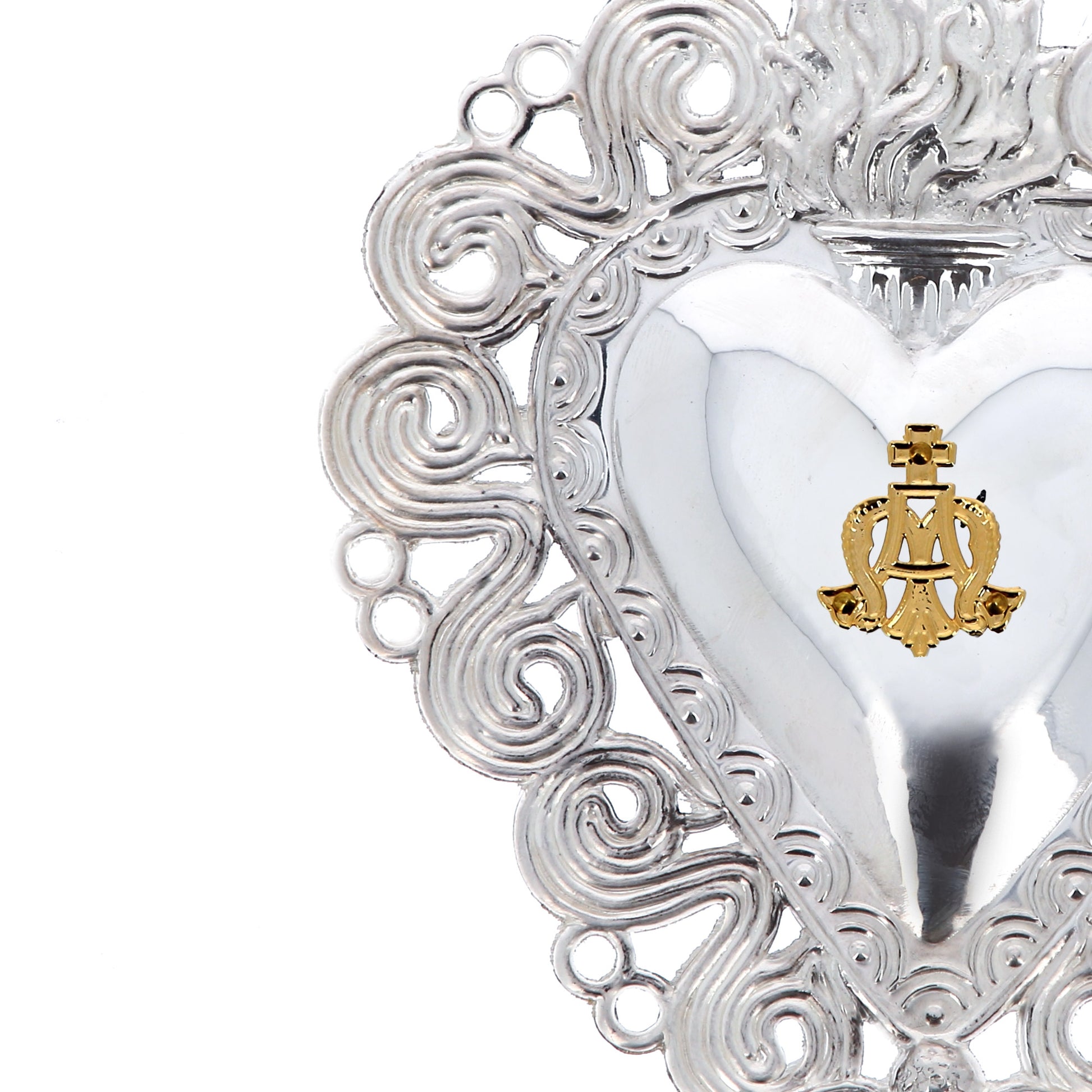 Cuore Votivo Ave Maria, in argento 925. Dimensioni 7x10 cm