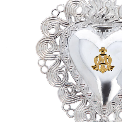 Cuore Votivo Ave Maria, in argento 925. Dimensioni 7x10 cm