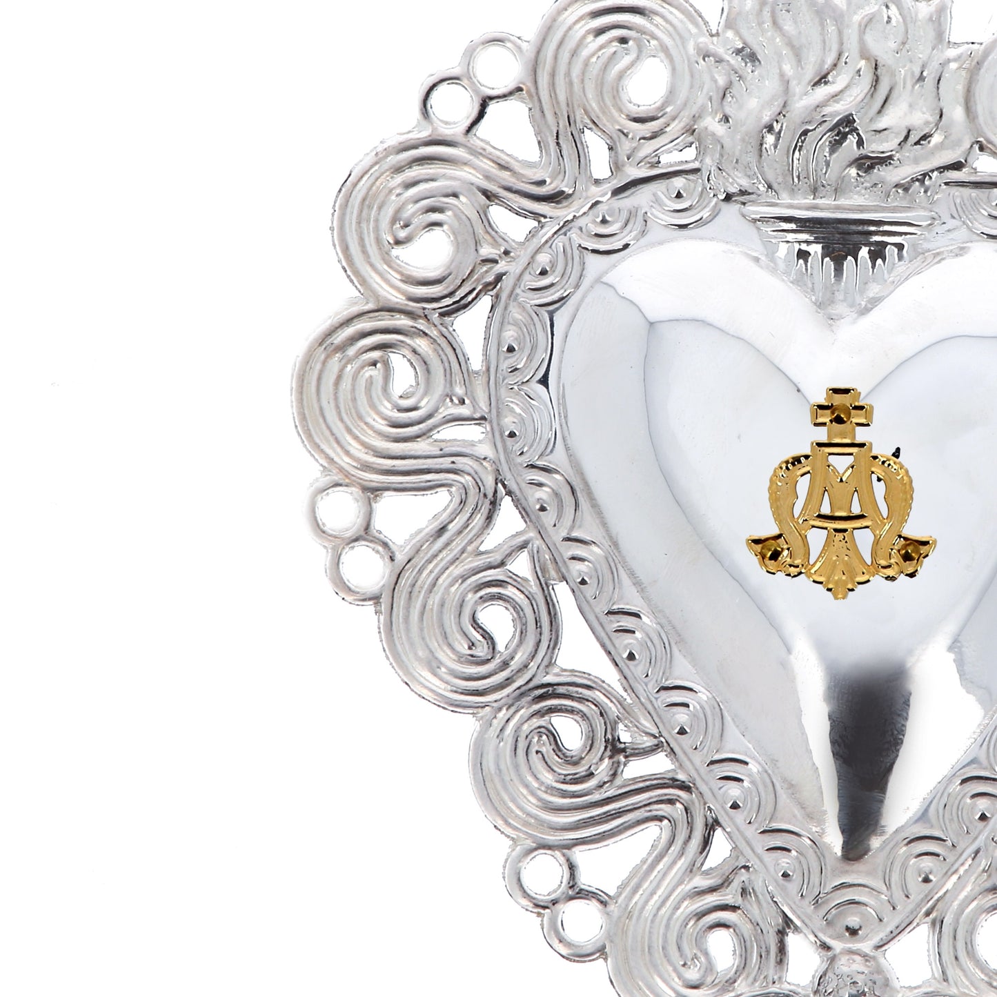 Cuore Votivo Ave Maria, in metallo argentato. Dimensioni 7x10 cm
