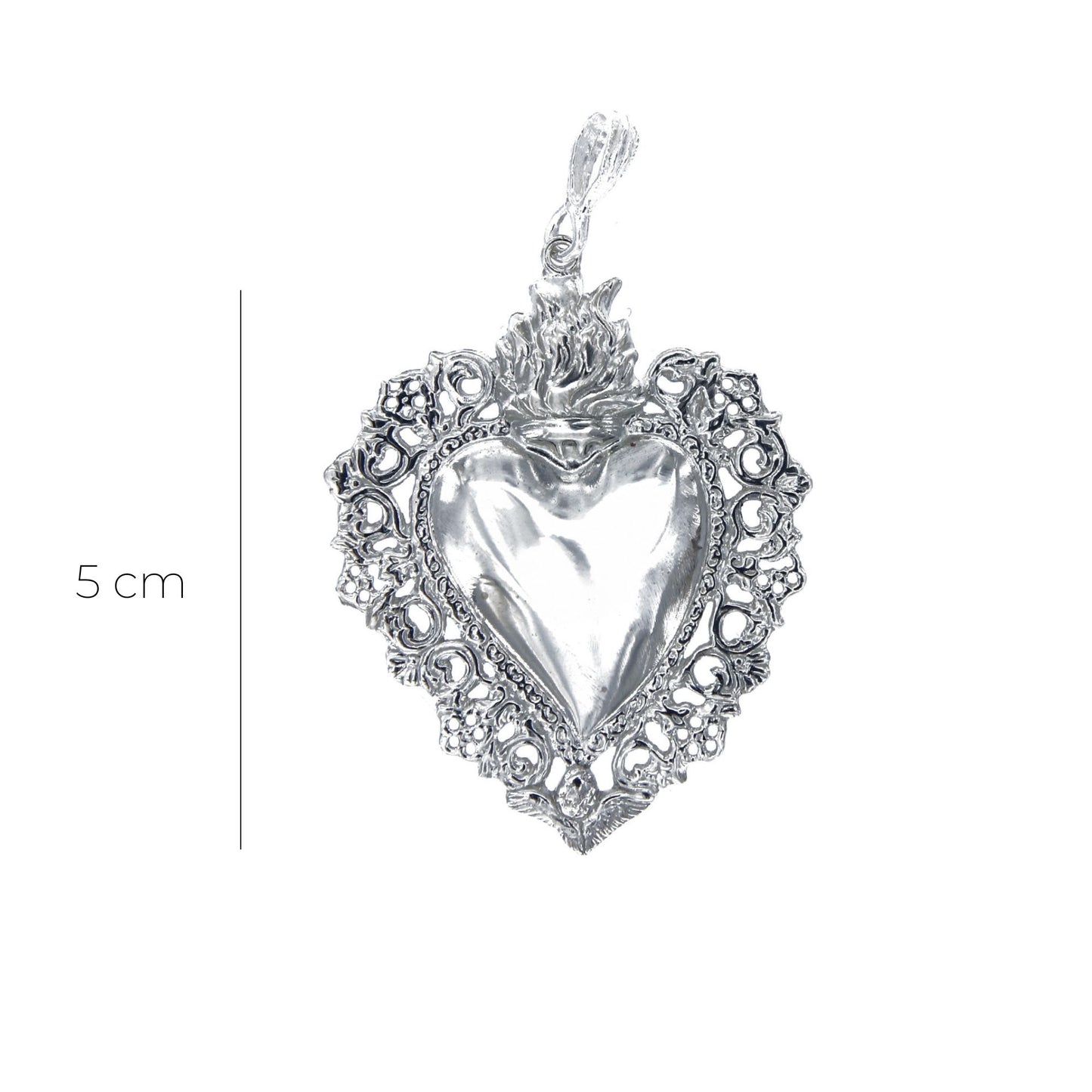 Ciondolo cuore Votivo, in argento 925. Altezza 5 cm