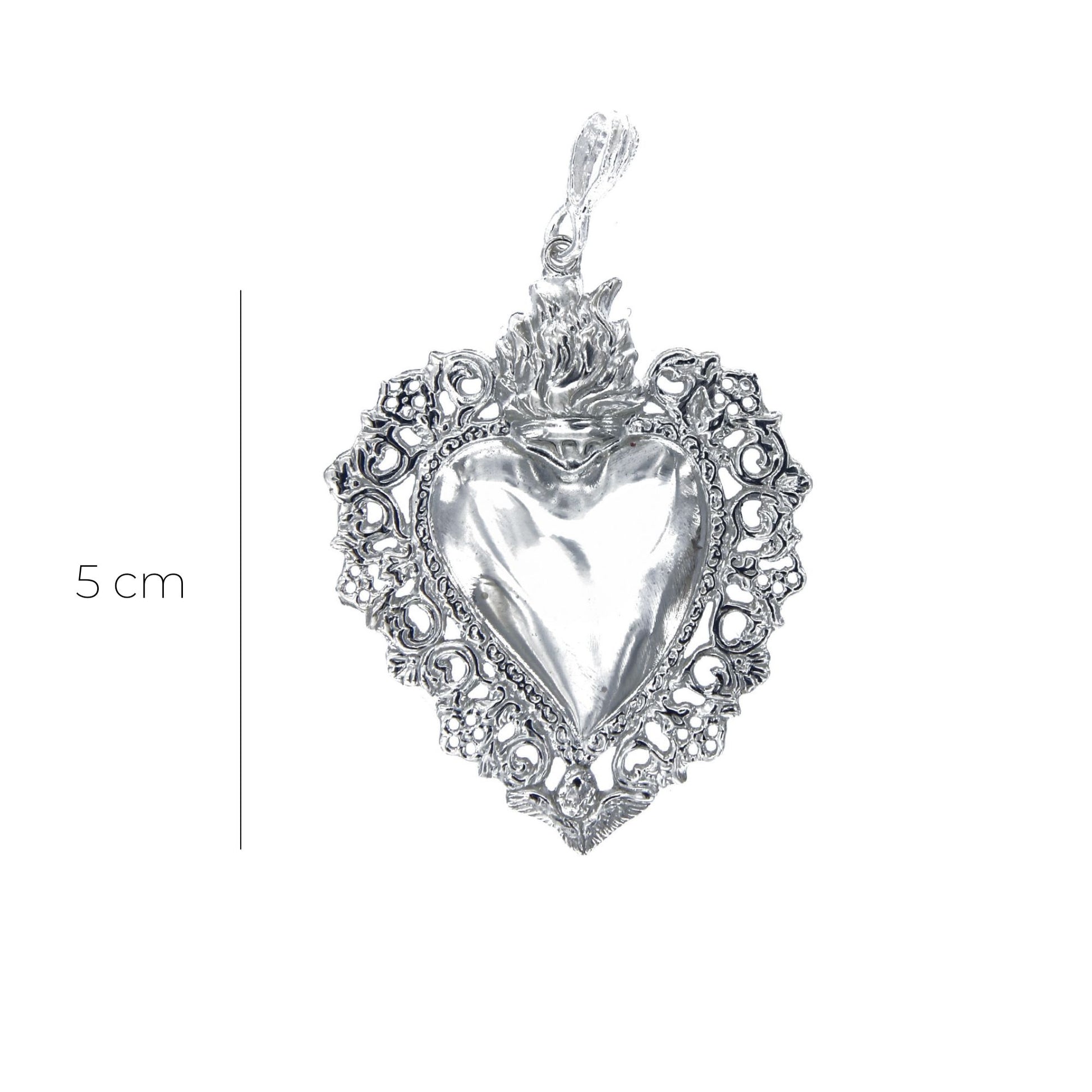 Ciondolo cuore Votivo, in argento 925. Altezza 5 cm