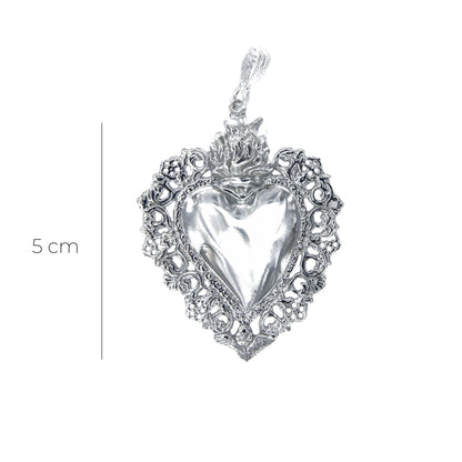 Ciondolo cuore Votivo, in argento 925. Altezza 5 cm