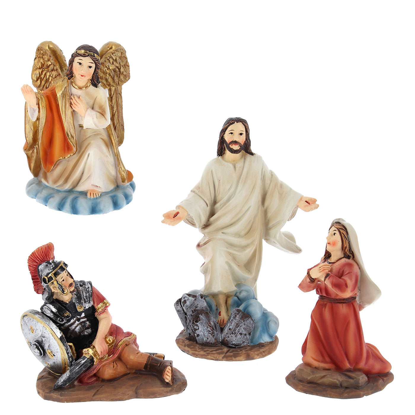 Set 4 soggetti in resina "Risurrezione di Gesù". Altezza 6,7 - 9,5 cm
