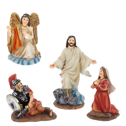 Set 4 soggetti in resina "Risurrezione di Gesù". Altezza 6,7 - 9,5 cm