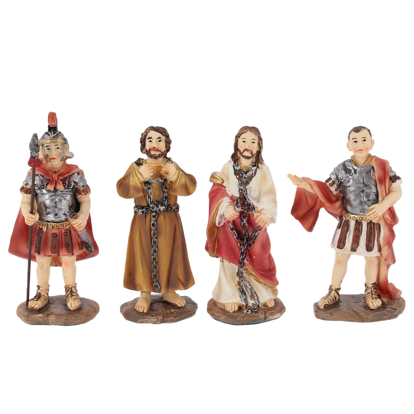 Set 4 soggetti in resina "Processo a Gesù". Altezza 8,8 - 9,5 cm