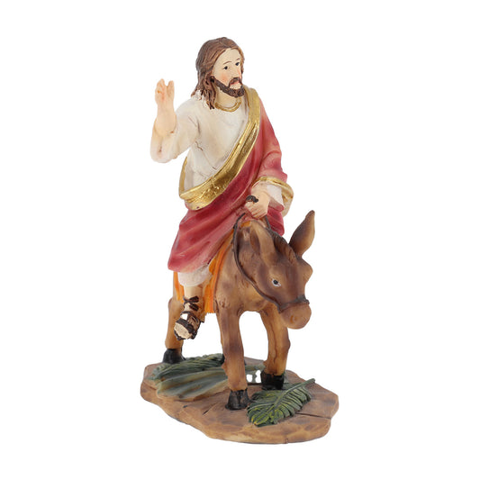 Set 5 soggetti in resina "Ingresso a Gerusalemme di Gesù". Altezza 7 - 10,5 cm